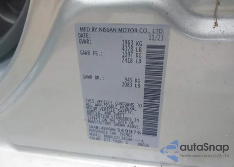 2024 Nissan Altima S Fwd from USA, damaged, VIN 1N4BL4BV6RN349976